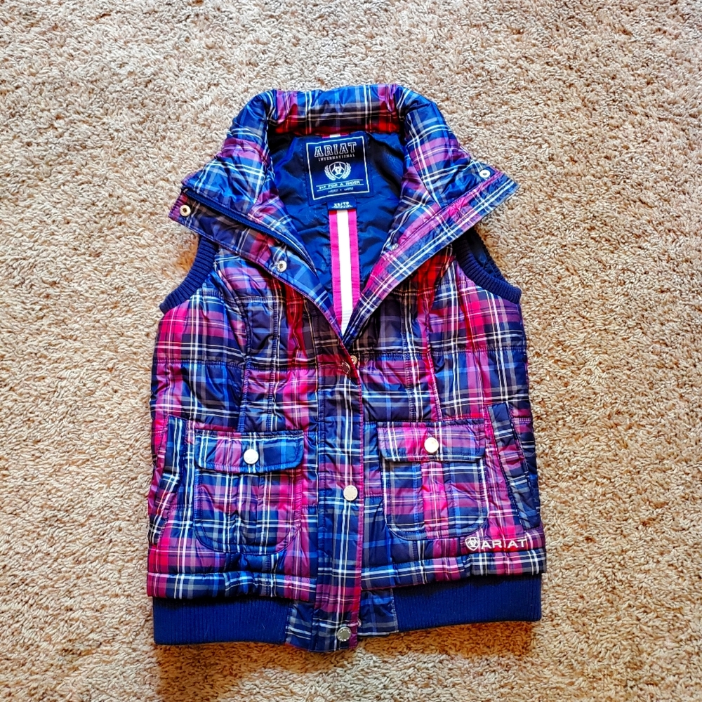Ariat plaid vest XS pink and navy